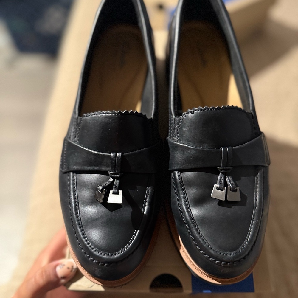 Clarks Black Leather Loafers with Tassels